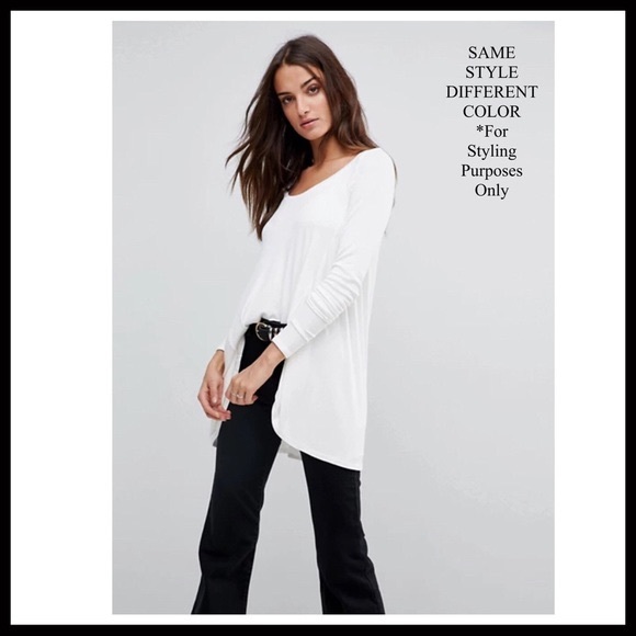 FREE PEOPLE BOHO FLOWY TUNIC TOP LONG SLEEVES RIB KINT PULLOVER TEE A3C - Picture 11 of 16